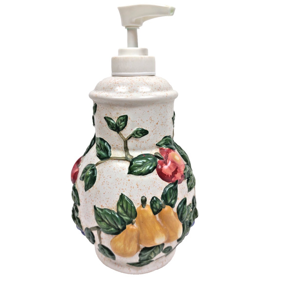 D31 Fruit Hand Soap / Lotion Dispenser Pump Earthenware 7" High Raised Fruit - Picture 8 of 8